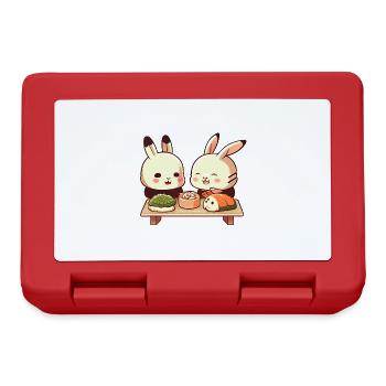 De mignons lapins comiques mangent des sushis ensemble - Boîte à goûter - rouge - Devant