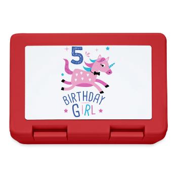 5. Geburtstag Mädchen 5 Jahre Licorn Einhorn - Brotdose - Rot - Vorne