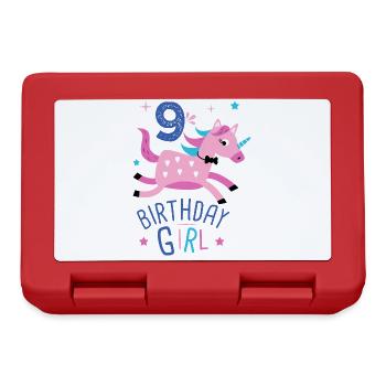 9. Geburtstag Mädchen 9 Jahre Licorn Einhorn - Brotdose - Rot - Vorne