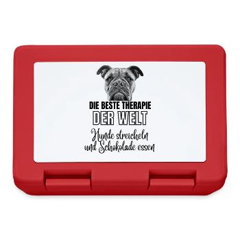 DIE BESTE THERAPIE Hund Hunde Bulldogge - Brotdose - Rot - Vorne