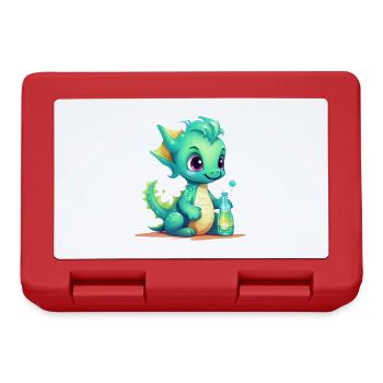 Grüner Babydrache Mit Zauberflasche Shirt - Brotdose - Rot - Vorne
