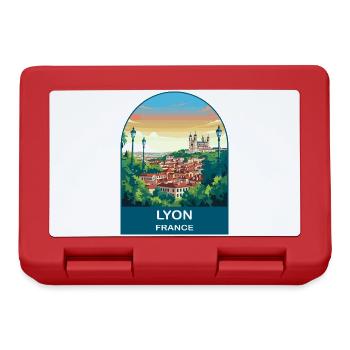 Lyon France City Skyline Vintage Travel Poster - Lunchbox - red - Front