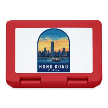 Hong Kong Star Ferry Skyline Retro Sunset Badge - Lunchbox - red - Front