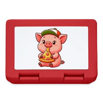 drôle cochon pizza dessin animé agriculteur fermier - Boîte à goûter - rouge - Devant
