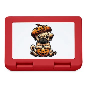Cute Halloween Pug Cartoon Pumpkin Dog Whimsical - Lunchbox - red - Front