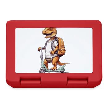 T-Rex Schüler auf Roller Schulanfang Dino Design - Brotdose - Rot - Vorne