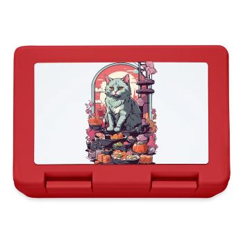 Retro Katze Sushi Sashimi Ukiyo-E Kunststil - Brotdose - Rot - Vorne