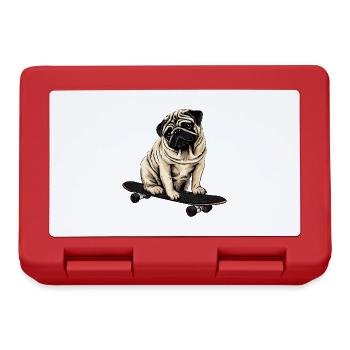 Mops auf dem Skateboard: Niedlicher Rollspaß - Brotdose - Rot - Vorne