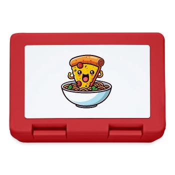 Kawaii Salami Pizza tanzt in Ramen Nudelsuppe Bowl - Brotdose - Rot - Vorne