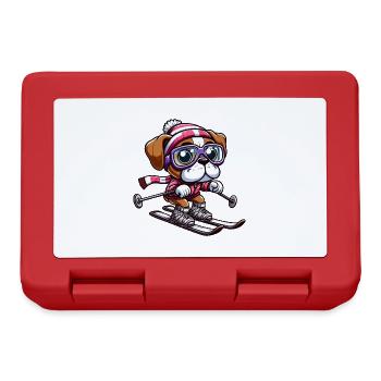 Boxer dog on skis - winter holiday in comic style - Lunchbox - red - Front