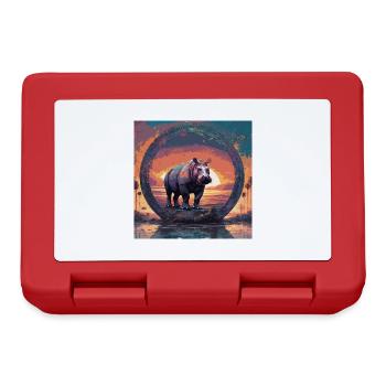 Hippopotamus,Painting,Sunset,Circle,Landscape - Lunchbox - red - Front