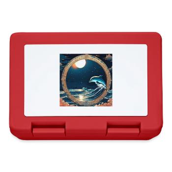 Delfine,Anime stil, welle,nacht,kreis,gold,malerei - Brotdose - Rot - Vorne