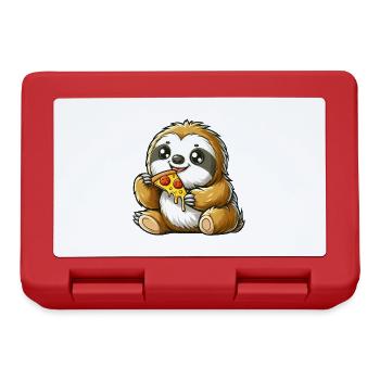 Cute Sloth Enjoys Pizza Cartoon - Lunchbox - red - Front