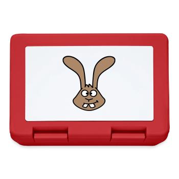 Lapin regarde, plisse les yeux, grimace, drôle, sourire idiot - Boîte à goûter - rouge - Devant