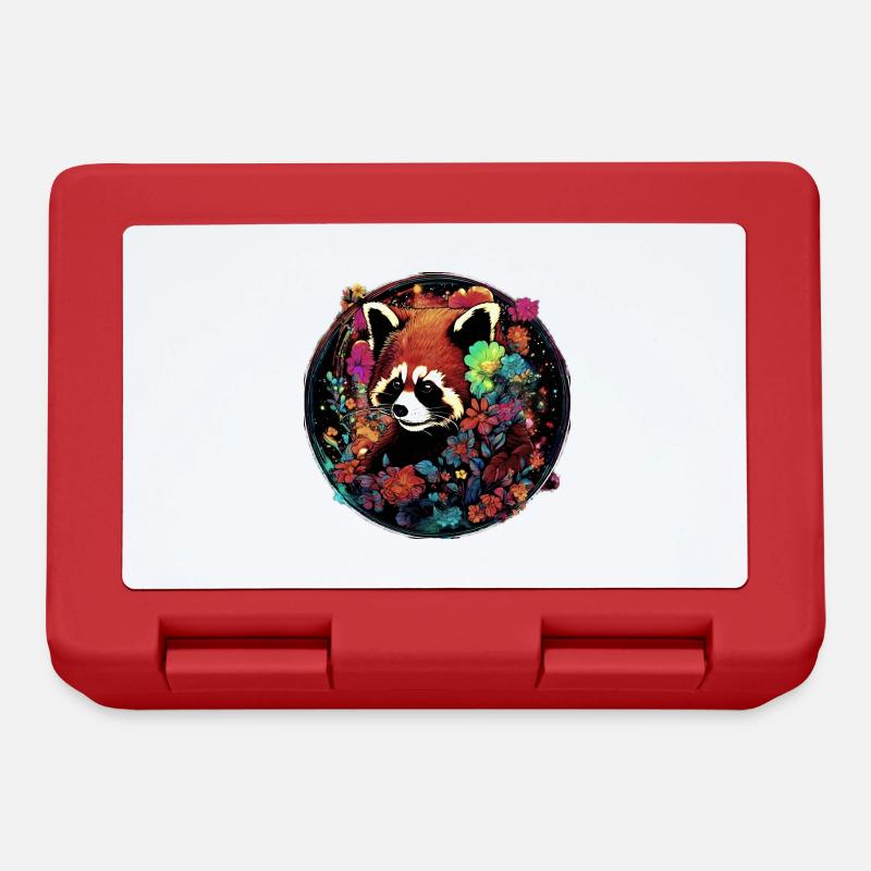 Panda roux,panda,fleurs, illustration - Boîte à goûter - rouge