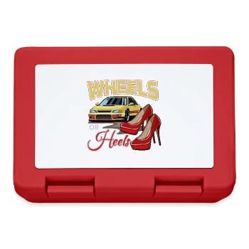 Gender Reveal Party Pregnant Wheels Or Heels - Lunchbox - red - Front