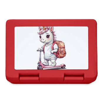 Einhorn Schüler mit Roller Design - Brotdose - Rot - Vorne