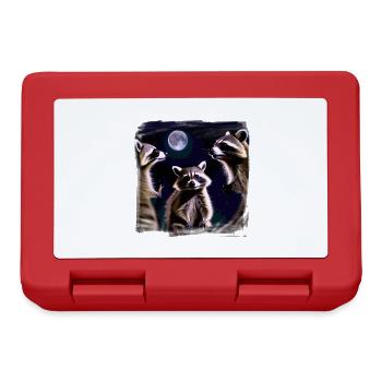 Raccoons, Moon, Night, Stars, 3 Raccoons - Lunchbox - red - Front
