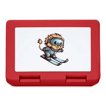 Lion on Ski Winter Adventure - Lunchbox - red - Front