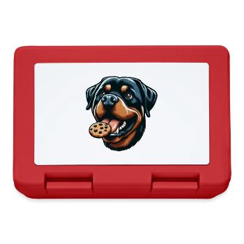 Rottweiler mit Hamburger und Keks - Brotdose - Rot - Vorne