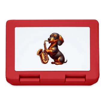 Dackel Saxofonist Jazz Hund Musik - Brotdose - Rot - Vorne