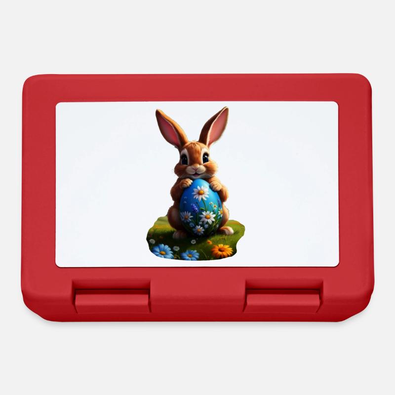 Osterhase mit Ei, Oval - Brotdose - Rot