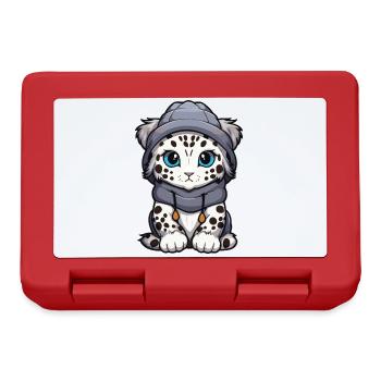 Schneeleopard leopard Tier Baby Comic Winter - Brotdose - Rot - Vorne