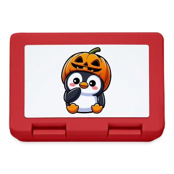 Halloween Penguin Pumpkin Hat Head - Lunchbox - red - Front