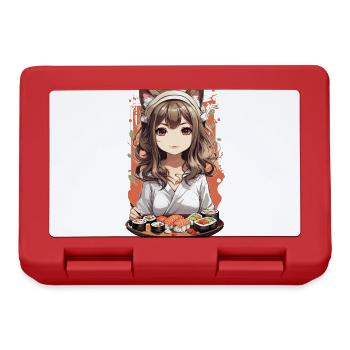 Kawaii Anime Chats Fille Sushi Design - Boîte à goûter - rouge - Devant