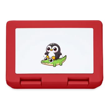 Pinguin auf Krokodil - Brotdose - Rot - Vorne