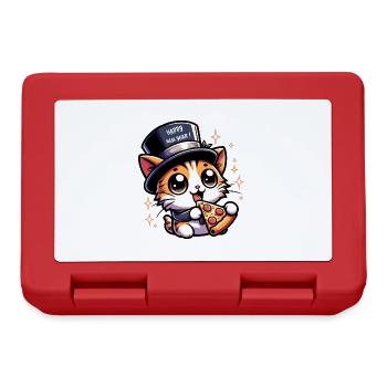 Neujahr Sylvester Katze Salam Pizza Happy New Year - Brotdose - Rot - Vorne