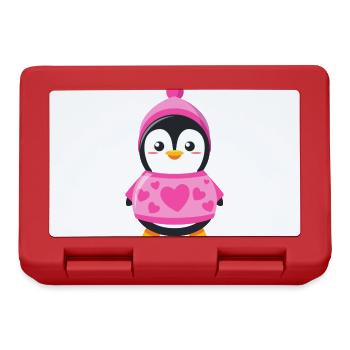 Süßer Pinguin mit Herz Pulover und Mütze - Brotdose - Rot - Vorne