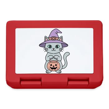 Kürbis-Halloween-Hexenkatze - Brotdose - Rot - Vorne