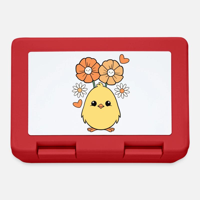 Chick, Chicken, Spring, Flowers, Summer, Easter, Garden - Lunchbox - red