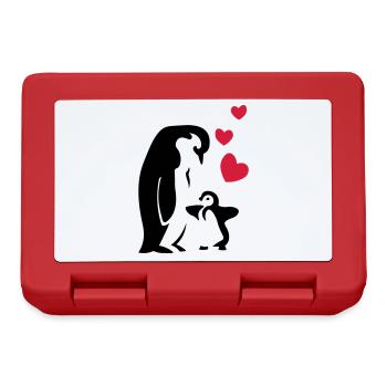 Pinguin Papa / Mama - Baby - Brotdose - Rot - Vorne