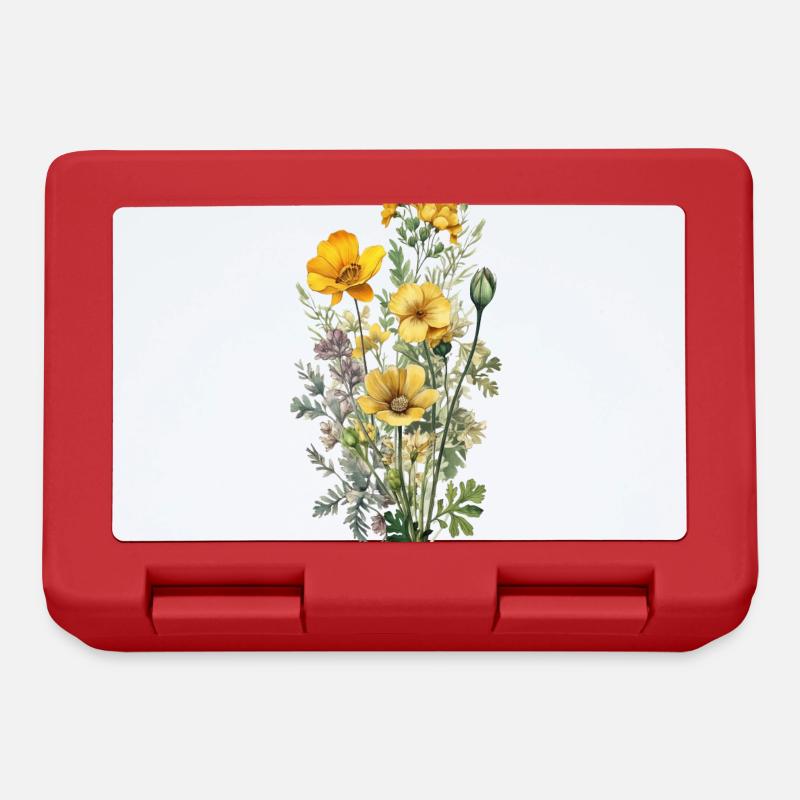 Beau bouquet d’herbier de fleurs bohèmes jaune - Boîte à goûter - rouge