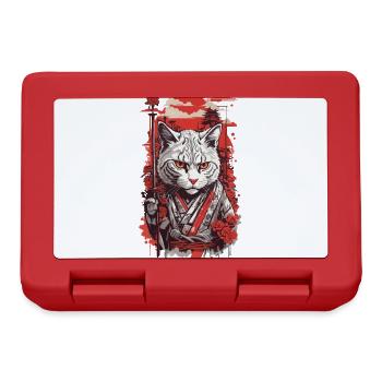 Asiatische Katze im Retro Japan Katzen Stil - Brotdose - Rot - Vorne