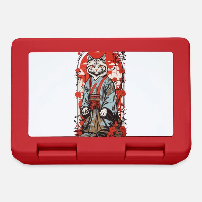 Samurai Katze Japanische Ukiyo-E Katzen Kunst - Brotdose - Rot