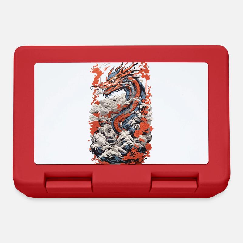 Dragon esthétique japonais Ukiyo-E Wave Design - Boîte à goûter - rouge
