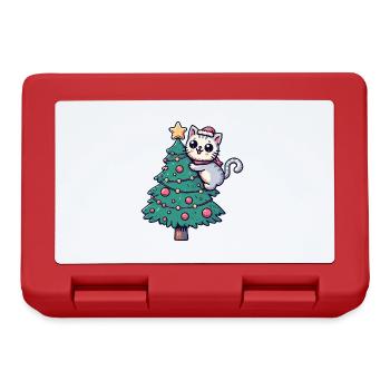 Chat de Noël - mignon sur le sapin de Noël dans la bande dessinée - Boîte à goûter - rouge - Devant