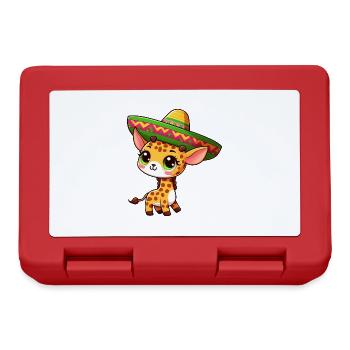 Cinco de Mayo Cute Giraffe Cartoon with Greens - Lunchbox - red - Front