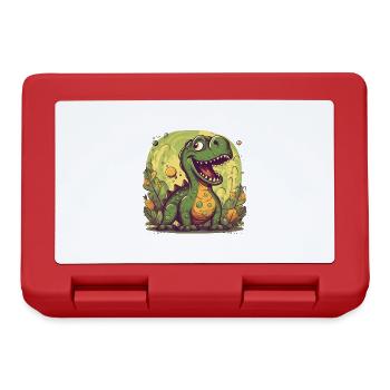 Cute dino in green, cute dinosaur motif - Lunchbox - red - Front