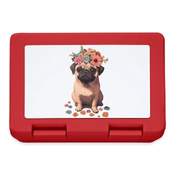 Mops mit Blumen - Brotdose - Rot - Vorne