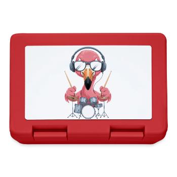 Flamingo Drummer With Headphones - Lunchbox - red - Front