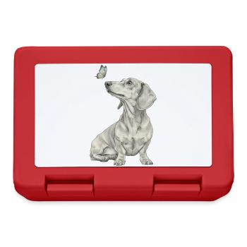 Dachshund with Butterfly Profile Sketch Banksy Style - Lunchbox - red - Front