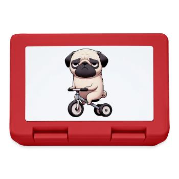Funny Pug on Tricycle Bizarre Dog Running - Lunchbox - red - Front