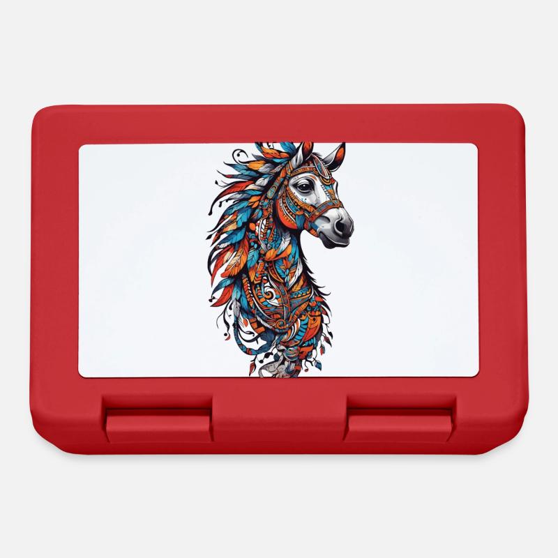 Spirituelles Pferde Federschmuck Pferd Design - Brotdose - Rot