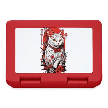 Vintage Asian Cat Ukiyo-E Cherry Blossoms - Lunchbox - red - Front