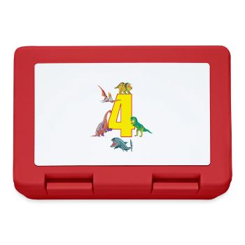 4th birthday 4 years dino saurian dinosaur - Lunchbox - red - Front