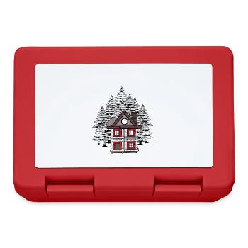 Forest House Hut Winter Fir Trees Romantic - Lunchbox - red - Front